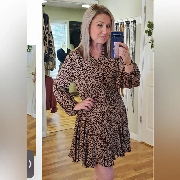 Kori Women’s plus-size Tan/Black Cheetah-print Balloon-sleeve Mini Dress❤️❤️2X - Picture 2 of 8